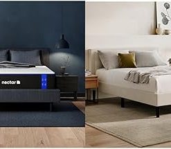 Nectar Twin Mattress 12 Inch - Medium Firm Gel Memory Foam - Cooling Comfort Technology & Bed Frame & Headboard - Linen - Twin - 8 Inch Legs and Sturdy Wooden Slats for Support